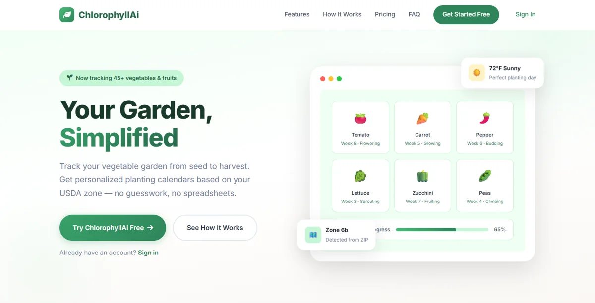 Public website screenshot: ChlorophyllAI