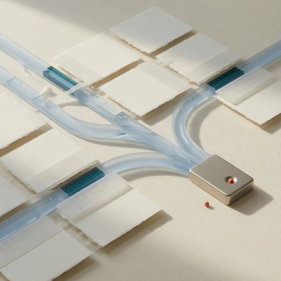 Abstract glass pathways organizing information into a clear workflow